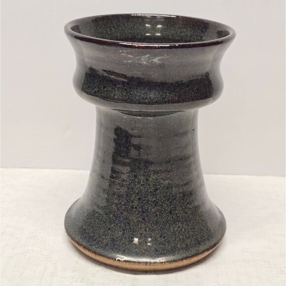 Vintage 80s Scandinavian Stoneware Pottery Floral Vase Blue Brown Signed Rustic - Picture 5 of 12